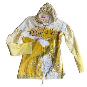 Crystal Rock by Christian Audigier Geisha Graphic Hooded Jacket Medium Yellow